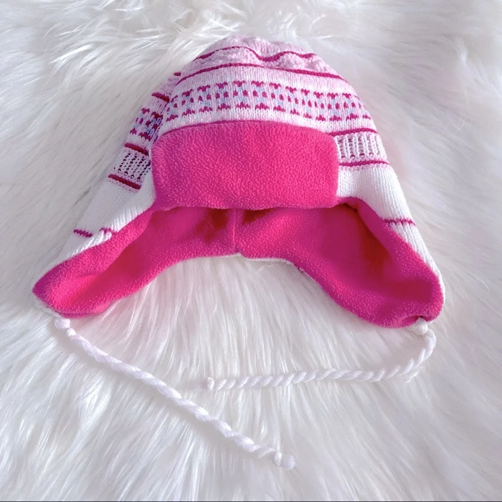 Girl’s Winter Pink White Knitted Hat